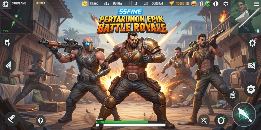 Gameplay seru dan mendebarkan di 55FIVE Battle Royale.