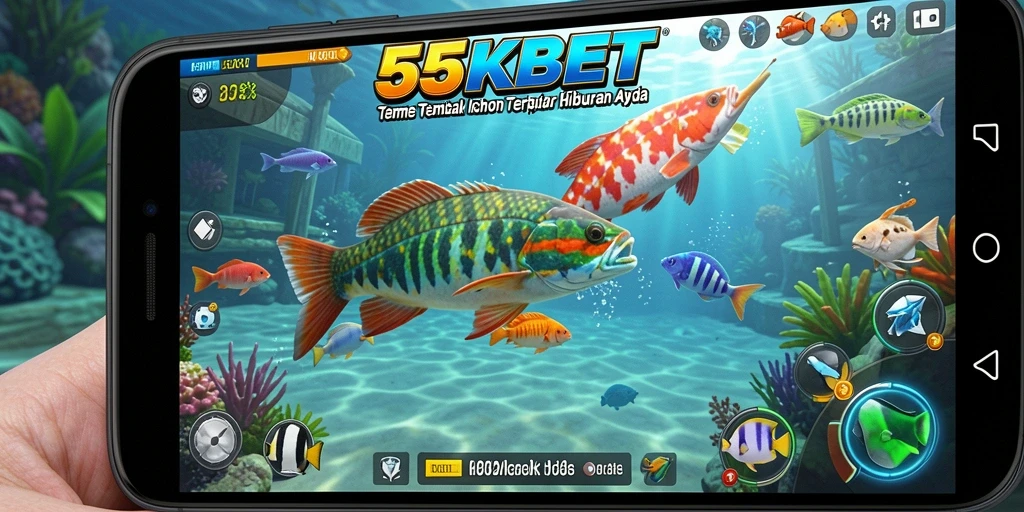 Screenshot gameplay 55KBET menampilkan keseruan menembak ikan.