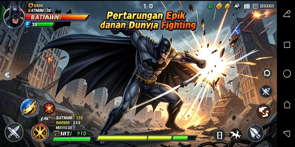 Screenshot utama BATMAN138 menampilkan aksi pertarungan yang intens dan karakter yang karismatik.