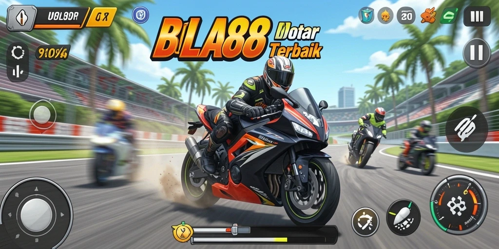 Screenshot gameplay BOLA88 dengan aksi balapan motor yang seru.
