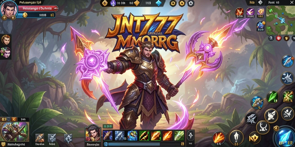 Screenshot JNT777 menampilkan pertarungan epik di dunia MMORPG yang kaya.