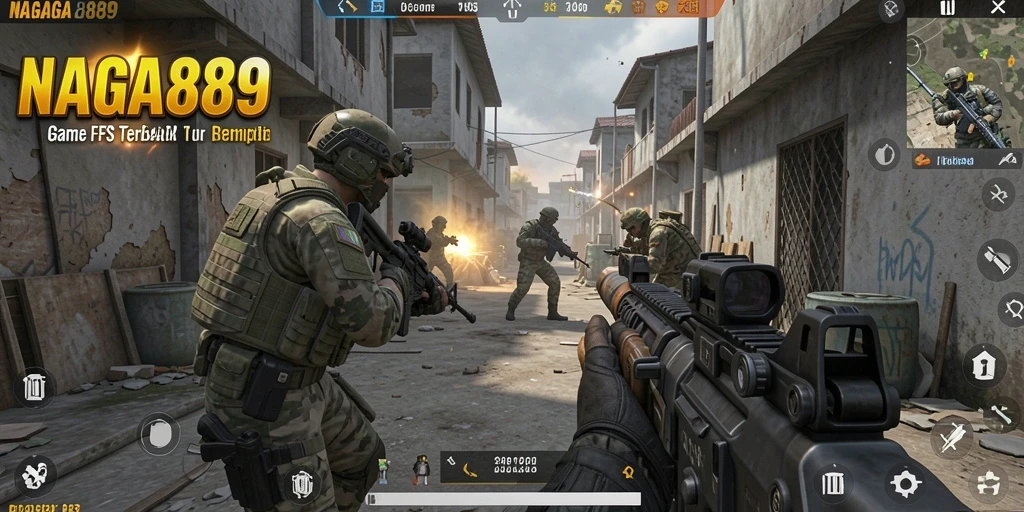 Screenshot utama NAGA889 menampilkan aksi mendebarkan dalam permainan FPS.