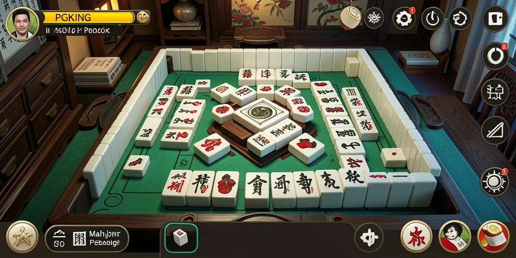 Gameplay menakjubkan PGKING dengan ubin Mahjong yang berwarna-warni.