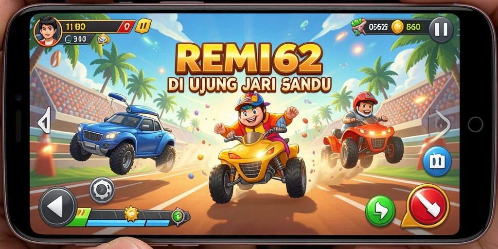 Tangkapan layar utama dari REMI62 menampilkan balapan cepat yang mendebarkan.
