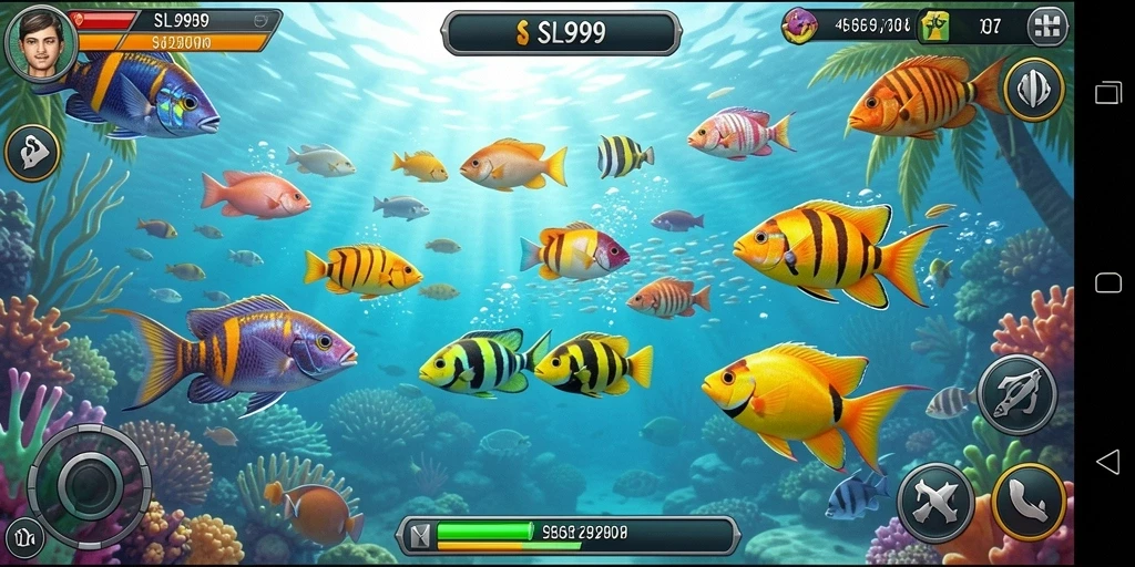 Screenshot gameplay dari SL999 yang menunjukkan keseruan Tembak Ikan.