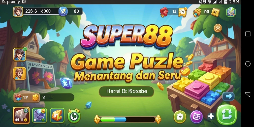 Screenshot menunjukkan level menantang dari gameplay Puzzle SUPER88.